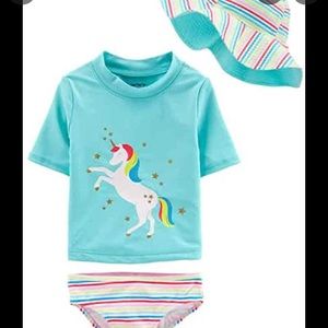 Carter's 3 Pc Girls' Swimsuit Set, Rash Guard, Hat